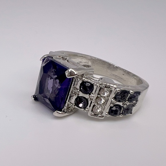 Amethyst & Diamond Simulant Silver Plated Ring, Size 8.75 - Picture 2 of 3